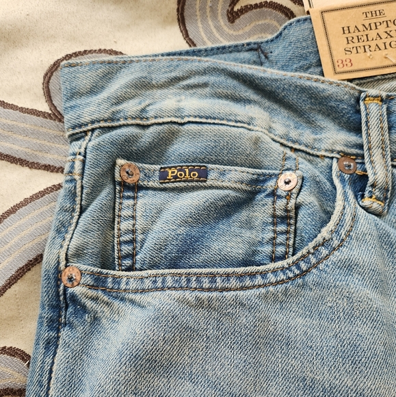 SOLD! Polo Ralph Lauren 33x32 Hampton Relaxed Straight Distressed Blue Jeans NWT - Picture 10 of 12